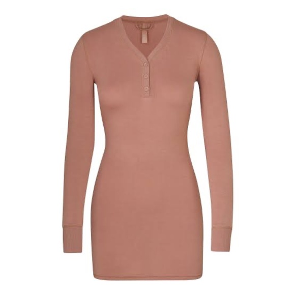 SKIMS Dresses & Skirts - SKIMS SLEEP HENLEY DRESS sienna